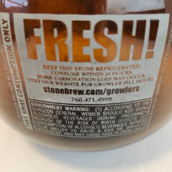 Stone Brewing Co 2 Liter Growler Glass Airtight Topper Brown Bottle Beer Empty - Picture 6 of 11